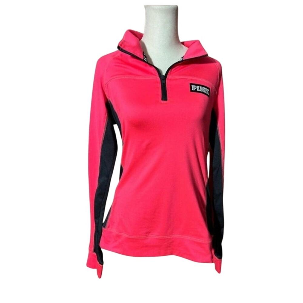 PINK Ultimate VS Half Zip Pullover Athletic Top Neon Pink Size L